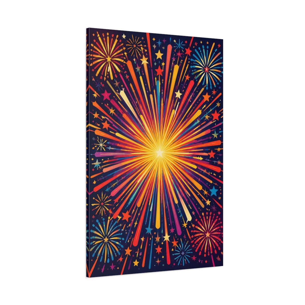 Side Mockup 1. Radiant Firework Burst shown as canvas print