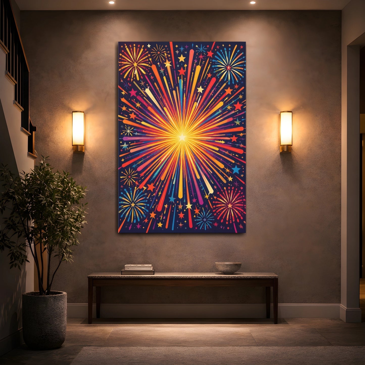 Mockup 2. Radiant Firework Burst shown as canvas print