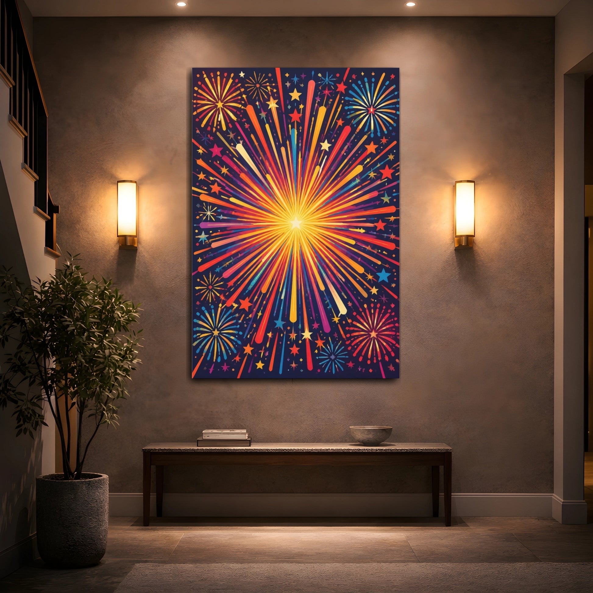 Mockup 2. Radiant Firework Burst shown as canvas print