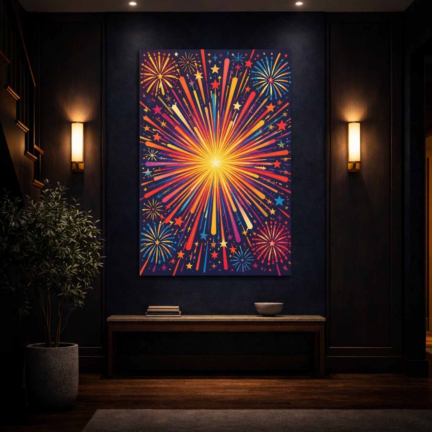 Mockup 4. Radiant Firework Burst shown as canvas print