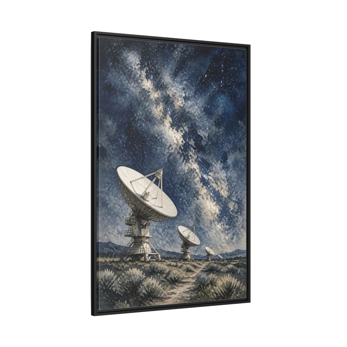 Side Mockup 12. Radio Telescope Under Milky Way shown as framed canvas print