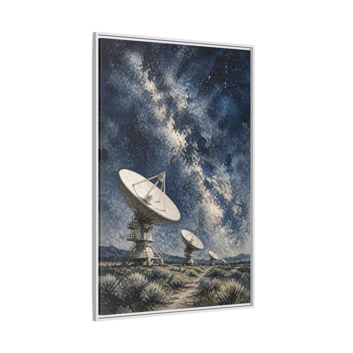 Side Mockup 7. Radio Telescope Under Milky Way shown as framed canvas print
