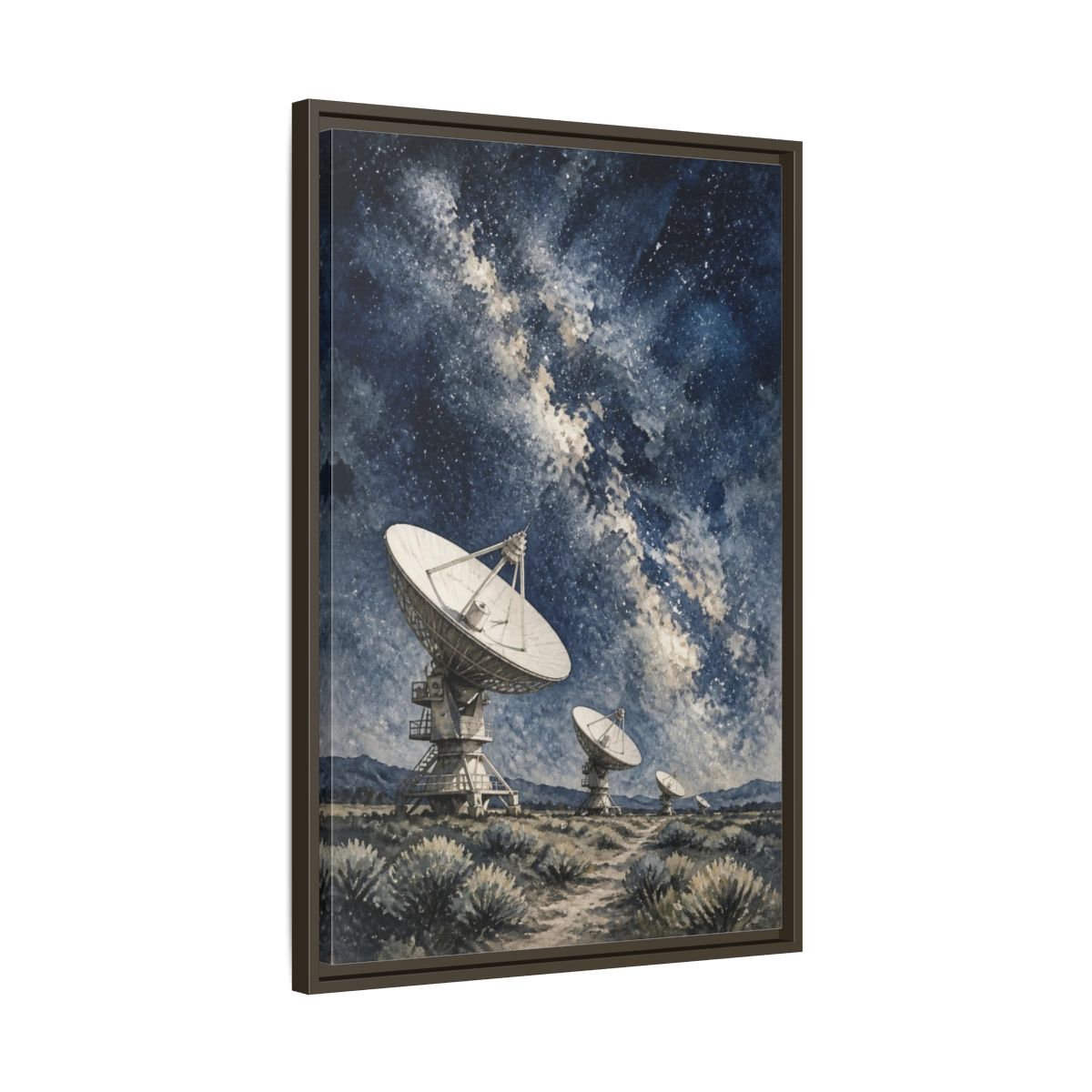 Side Mockup 11. Radio Telescope Under Milky Way shown as framed canvas print