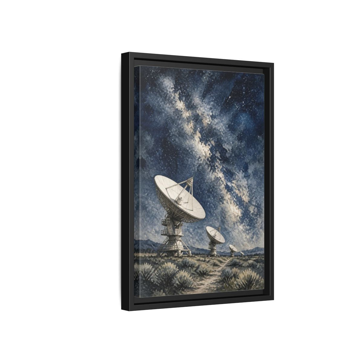 Side Mockup 6. Radio Telescope Under Milky Way shown as framed canvas print