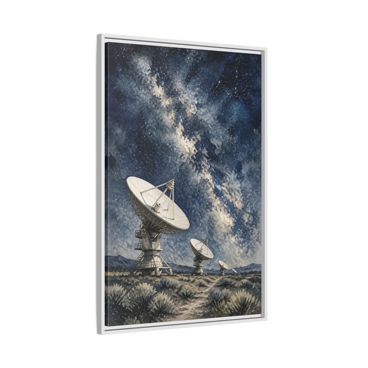 Side Mockup 9. Radio Telescope Under Milky Way shown as framed canvas print