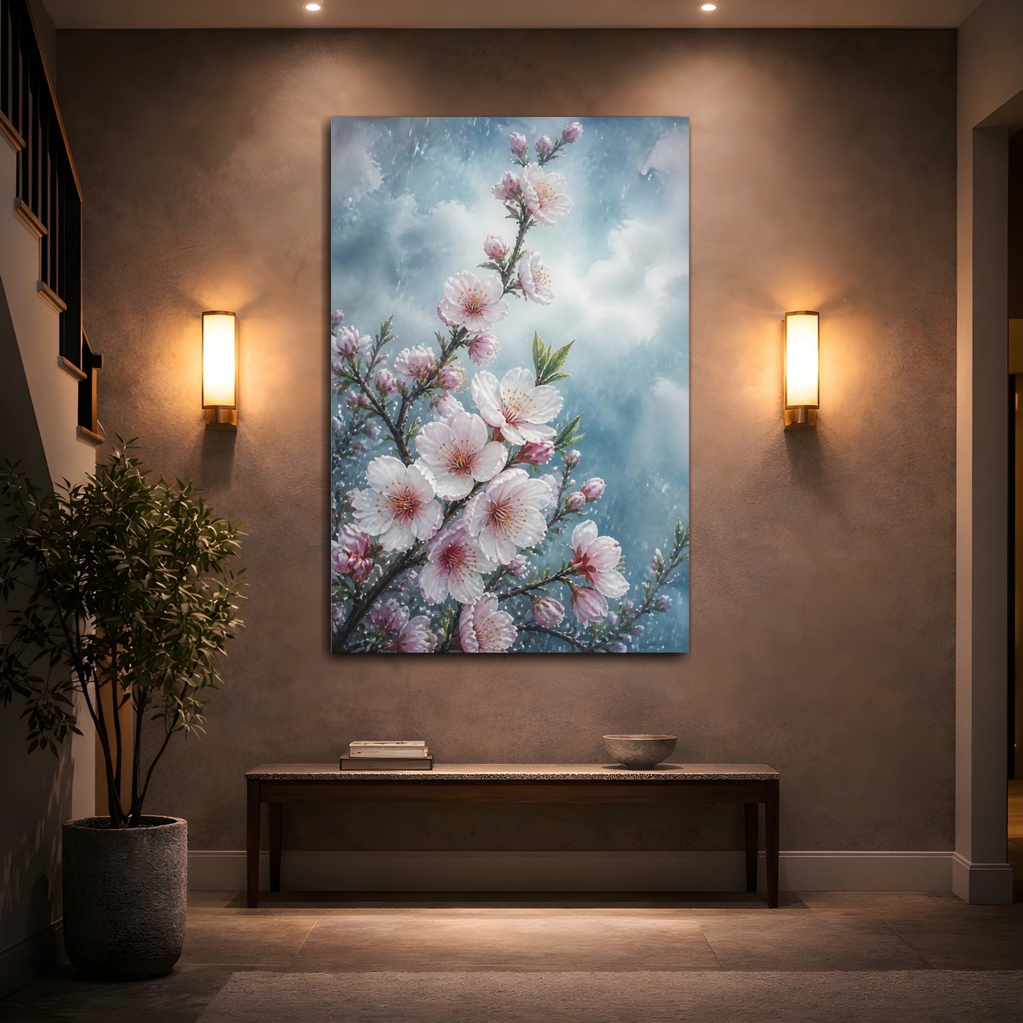 Mockup 2. Rain-Kissed Almond Flowers shown as canvas print