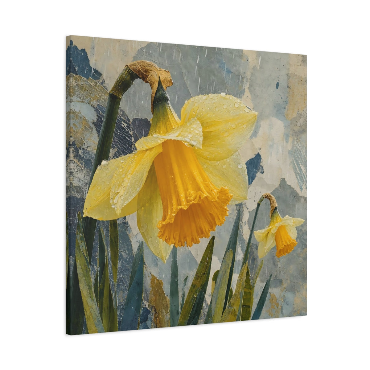 Main Mockup. Rain-Kissed Daffodils shown as canvas print