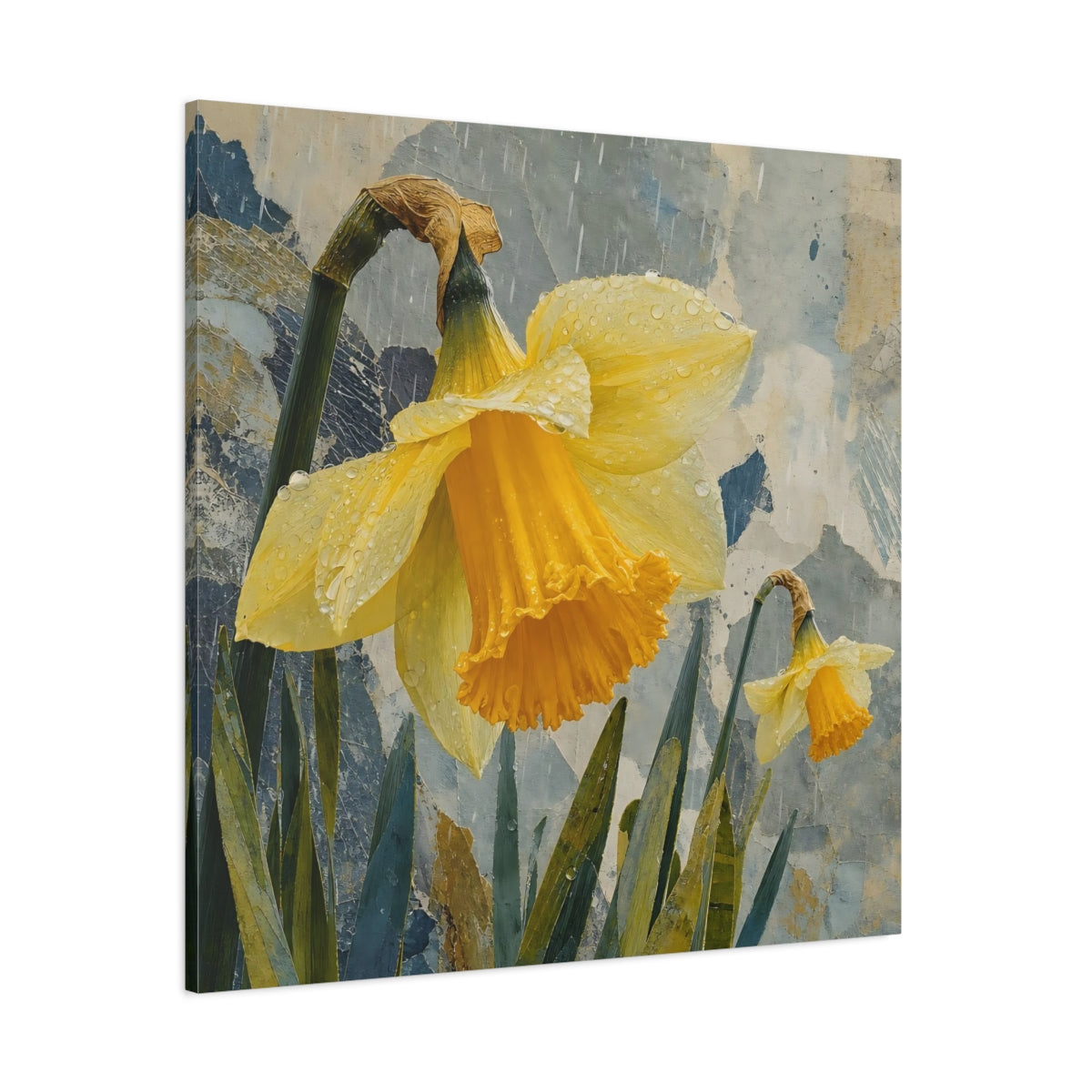 Side Mockup 1. Rain-Kissed Daffodils shown as canvas print