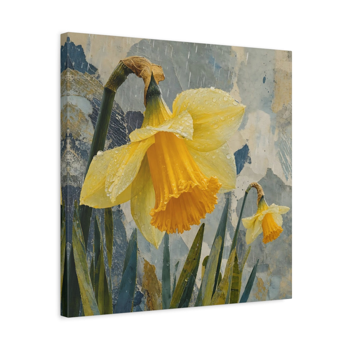 Side Mockup 5. Rain-Kissed Daffodils shown as canvas print