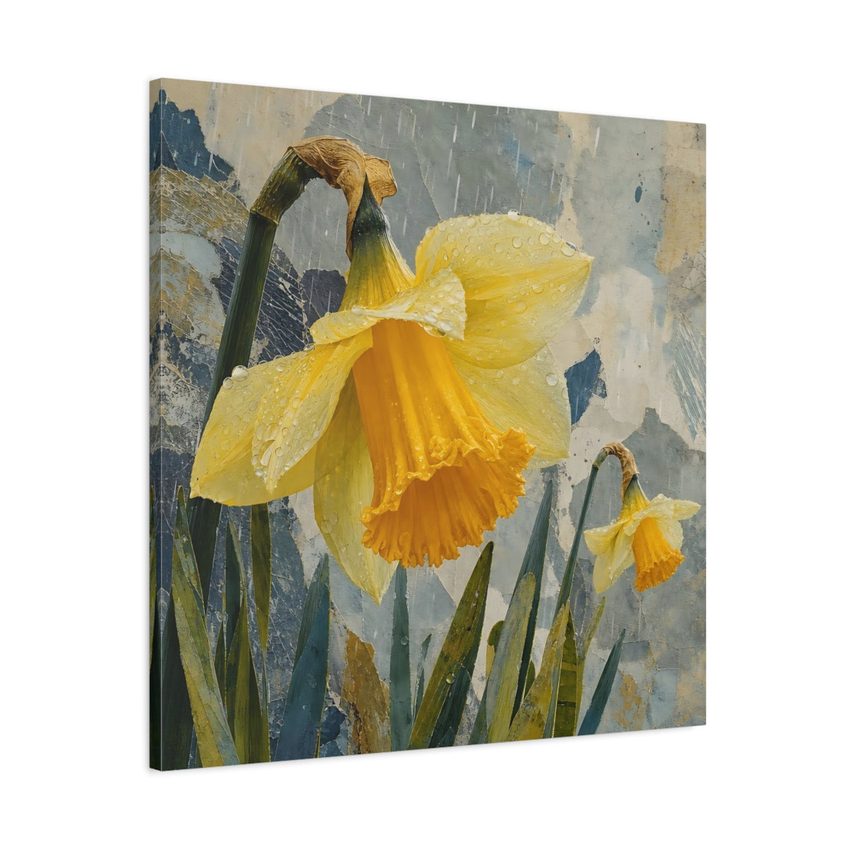 Side Mockup 3. Rain-Kissed Daffodils shown as canvas print