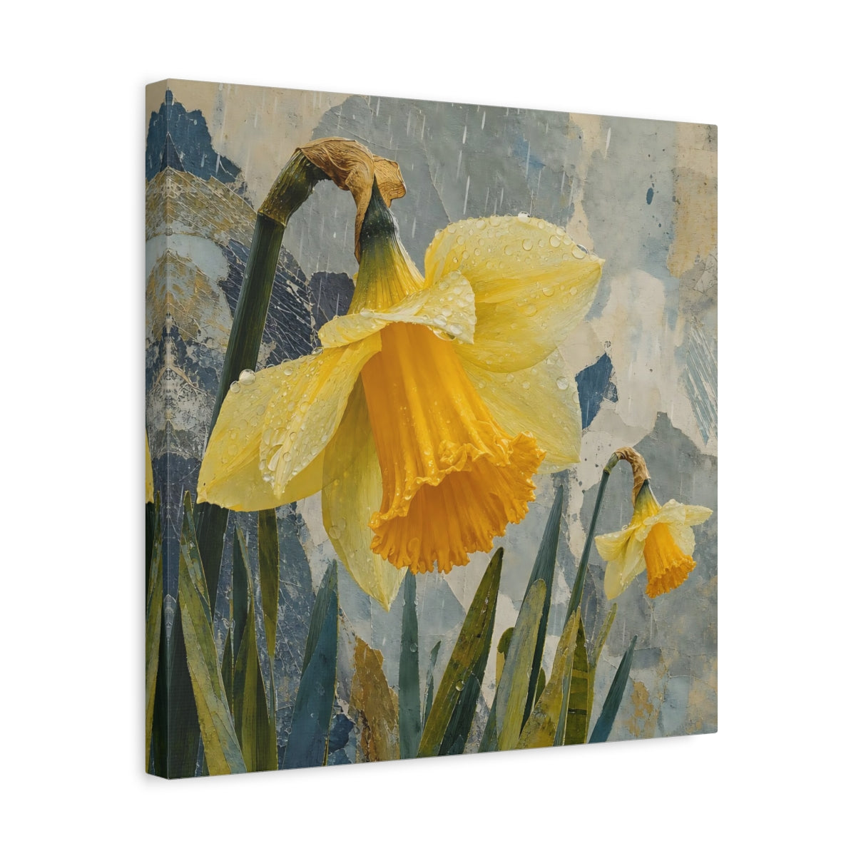 Side Mockup 6. Rain-Kissed Daffodils shown as canvas print