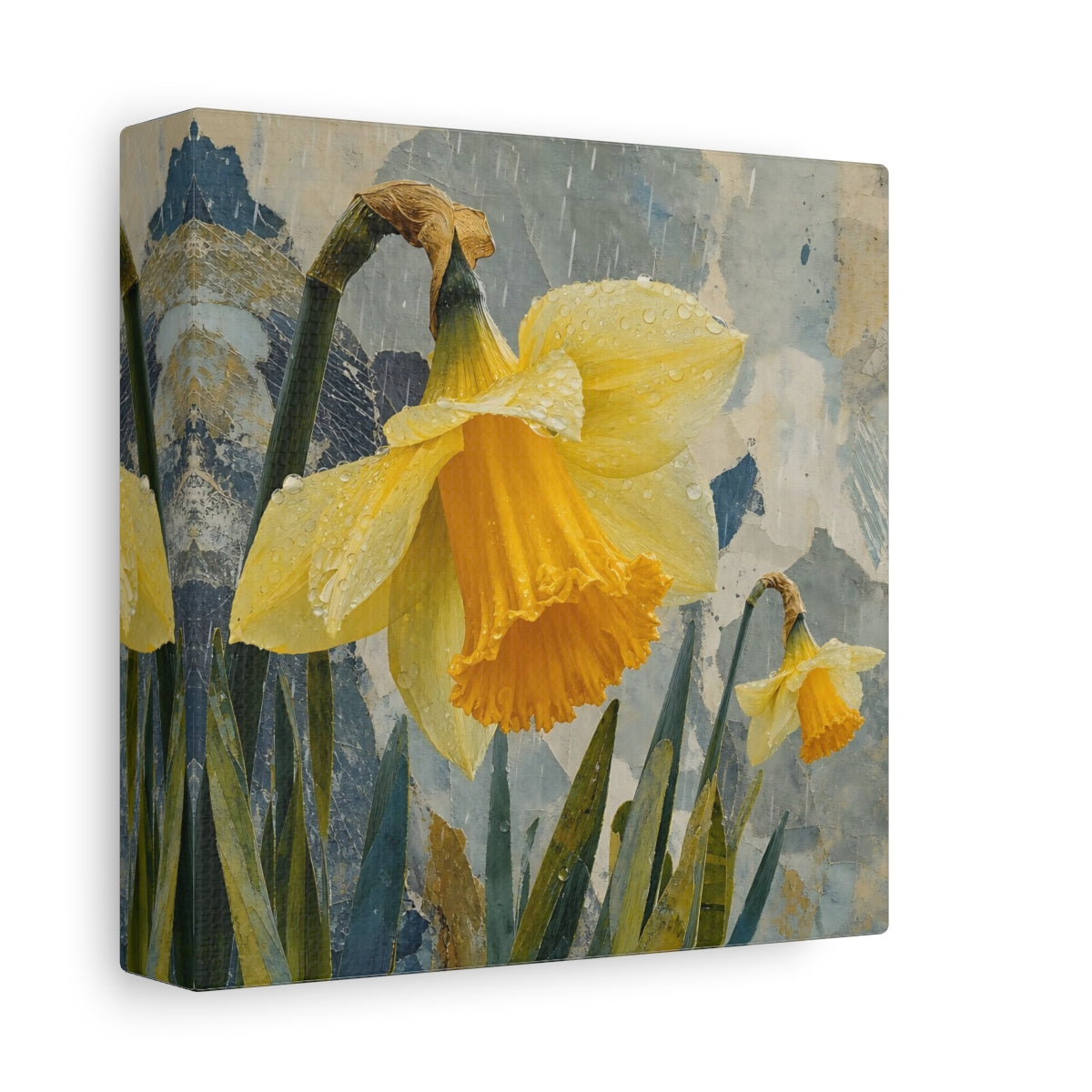 Side Mockup 2. Rain-Kissed Daffodils shown as canvas print