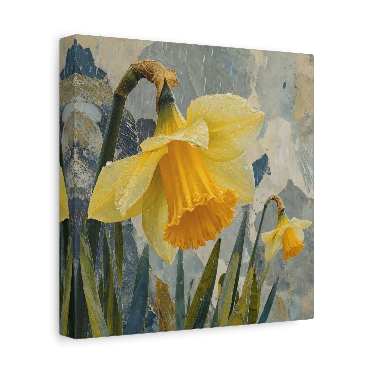 Side Mockup 9. Rain-Kissed Daffodils shown as canvas print