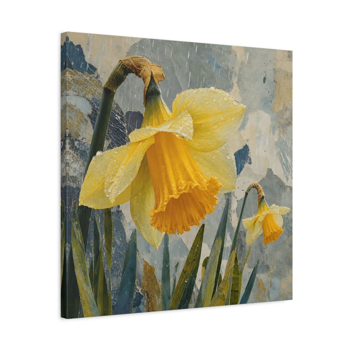 Side Mockup 4. Rain-Kissed Daffodils shown as canvas print