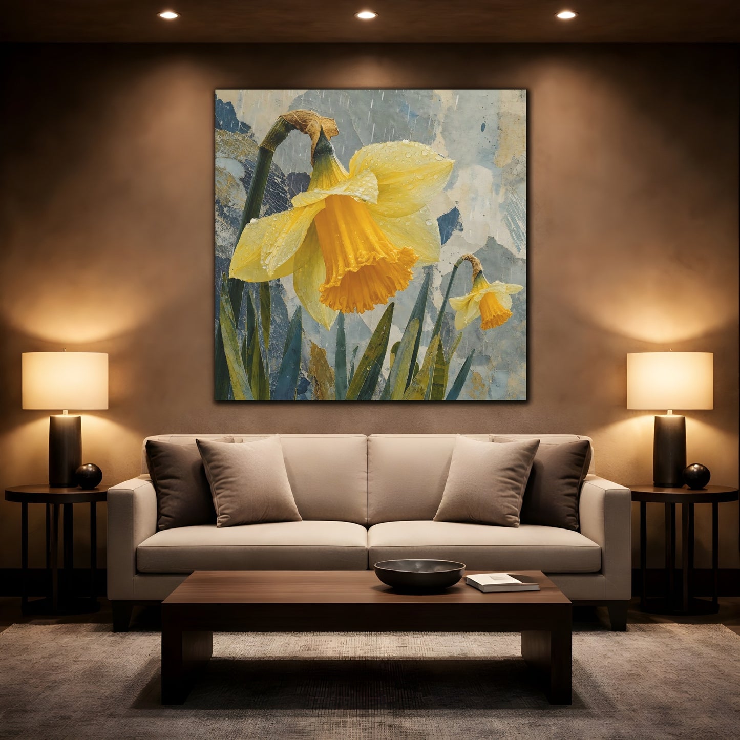 Mockup 2. Rain-Kissed Daffodils shown as canvas print
