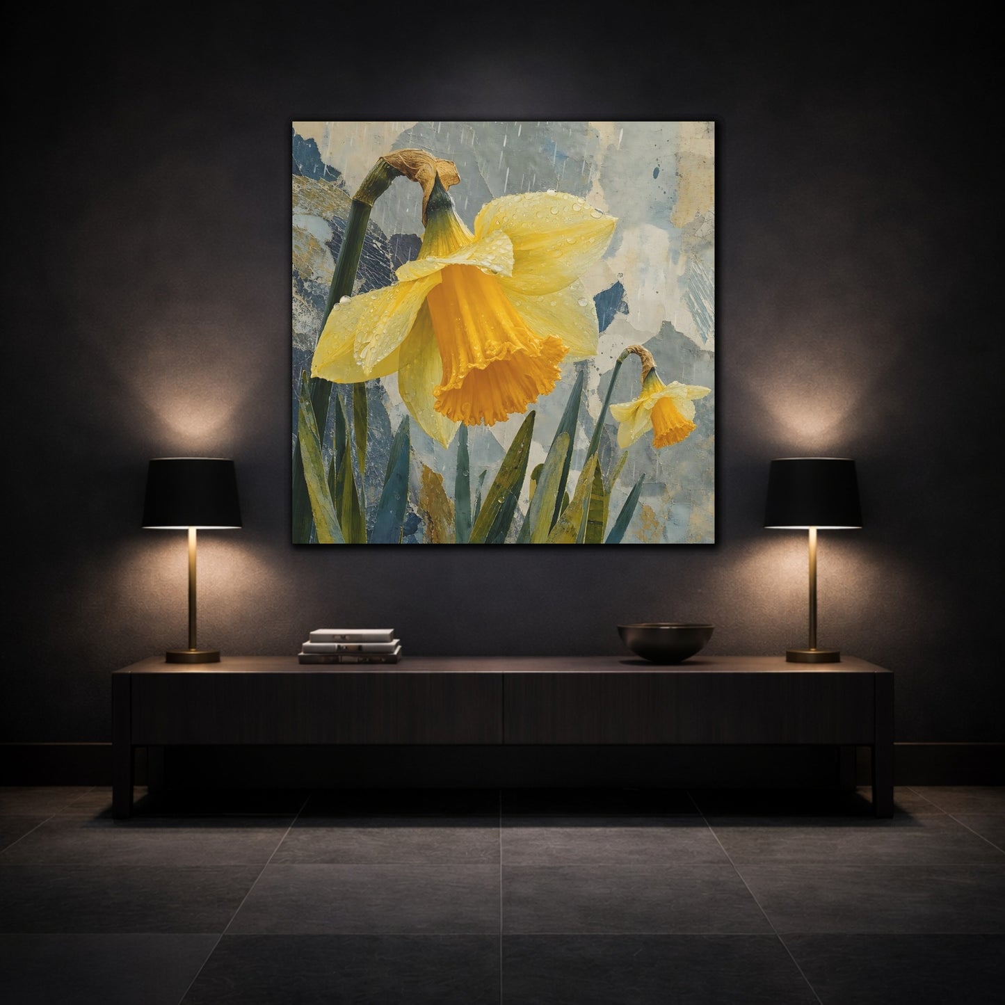 Mockup 3. Rain-Kissed Daffodils shown as canvas print