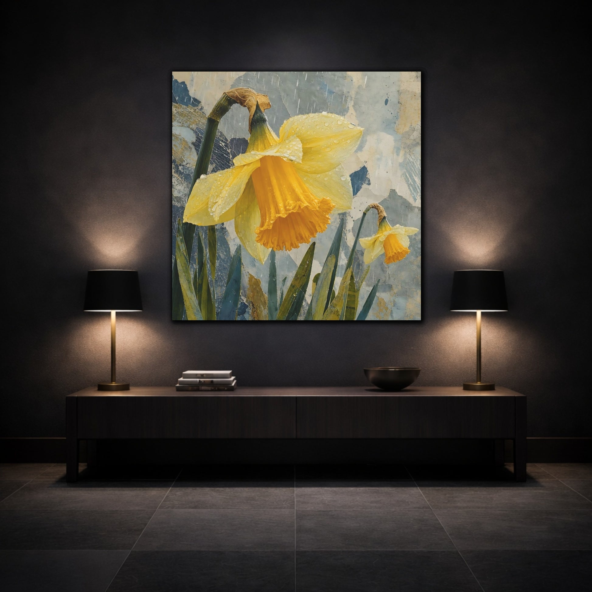 Mockup 3. Rain-Kissed Daffodils shown as canvas print