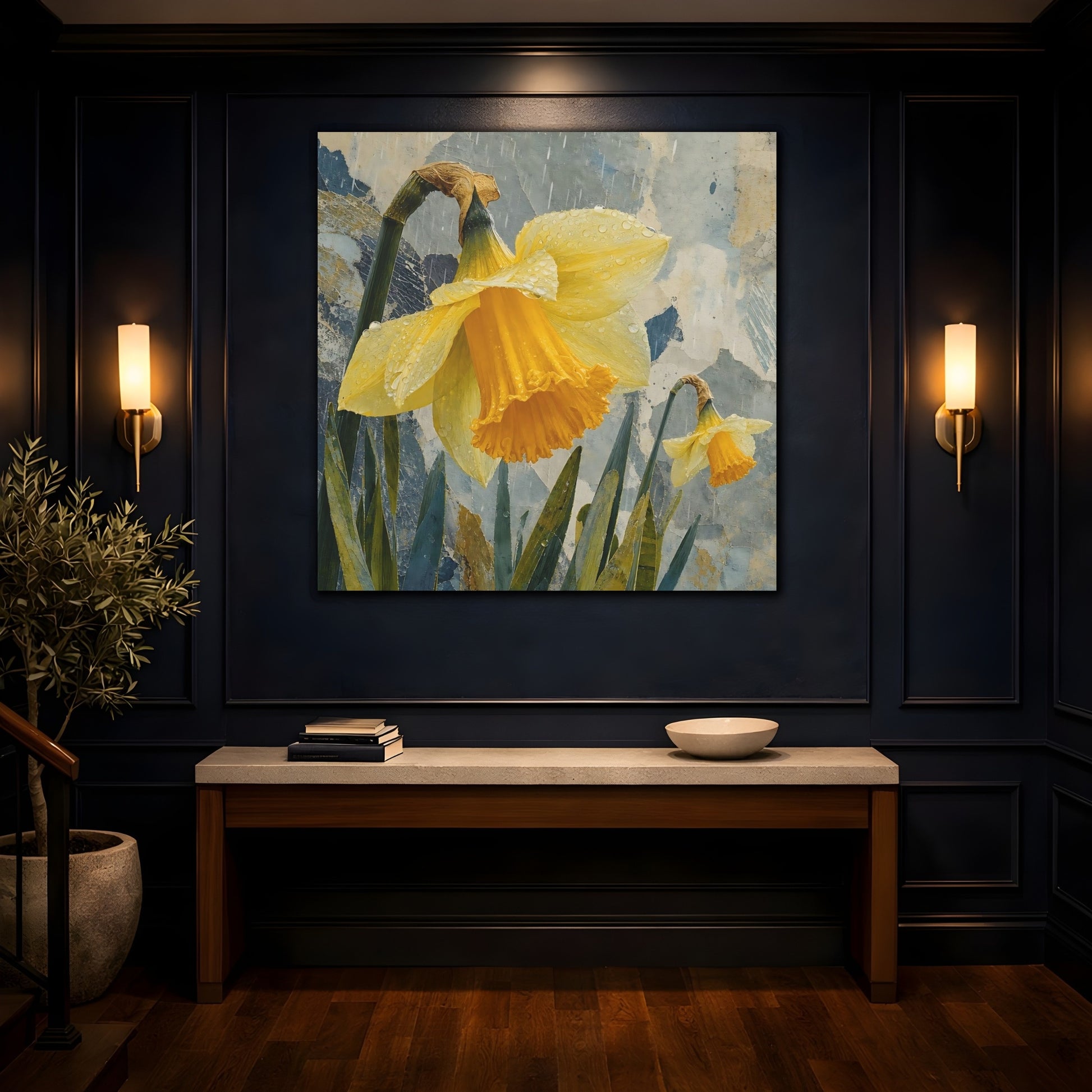 Mockup 4. Rain-Kissed Daffodils shown as canvas print