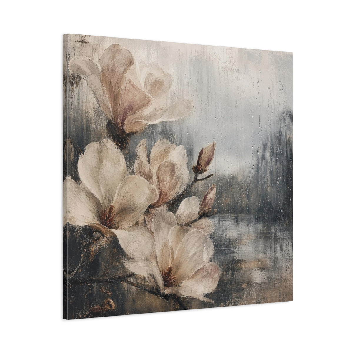Main Mockup. Rain-Kissed Magnolia Blossoms shown as canvas print