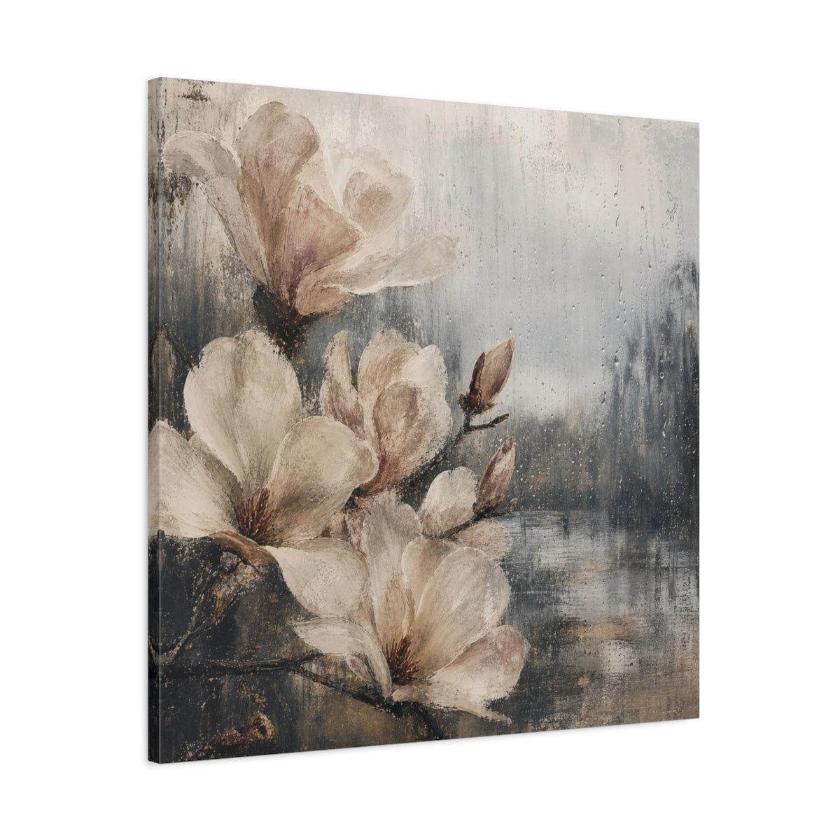 Side Mockup 3. Rain-Kissed Magnolia Blossoms shown as canvas print