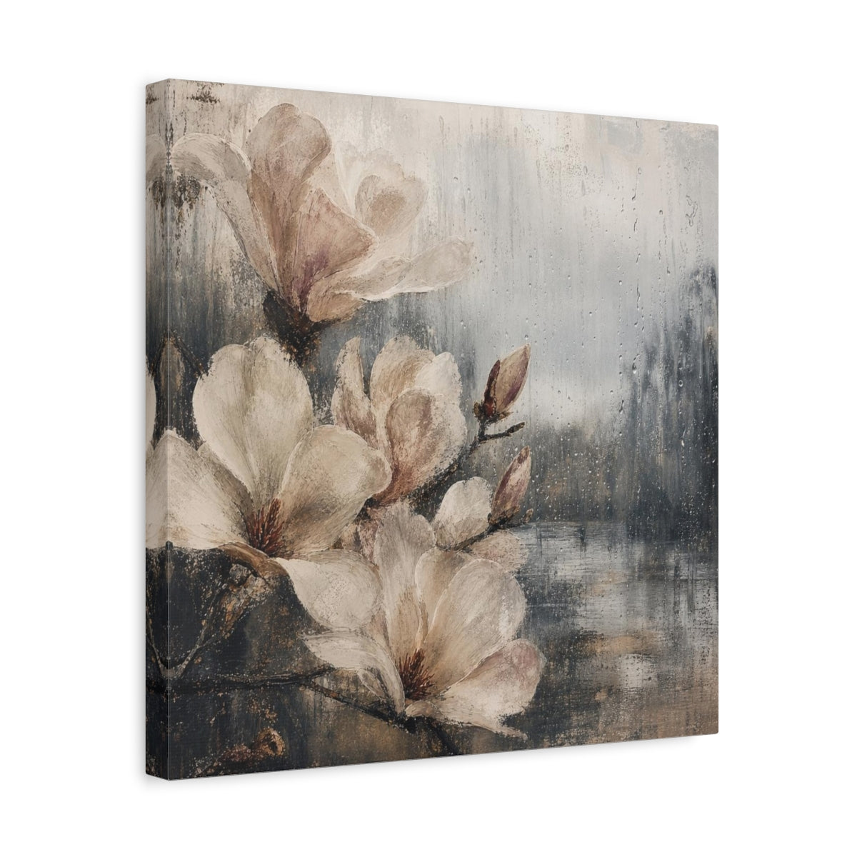 Side Mockup 6. Rain-Kissed Magnolia Blossoms shown as canvas print