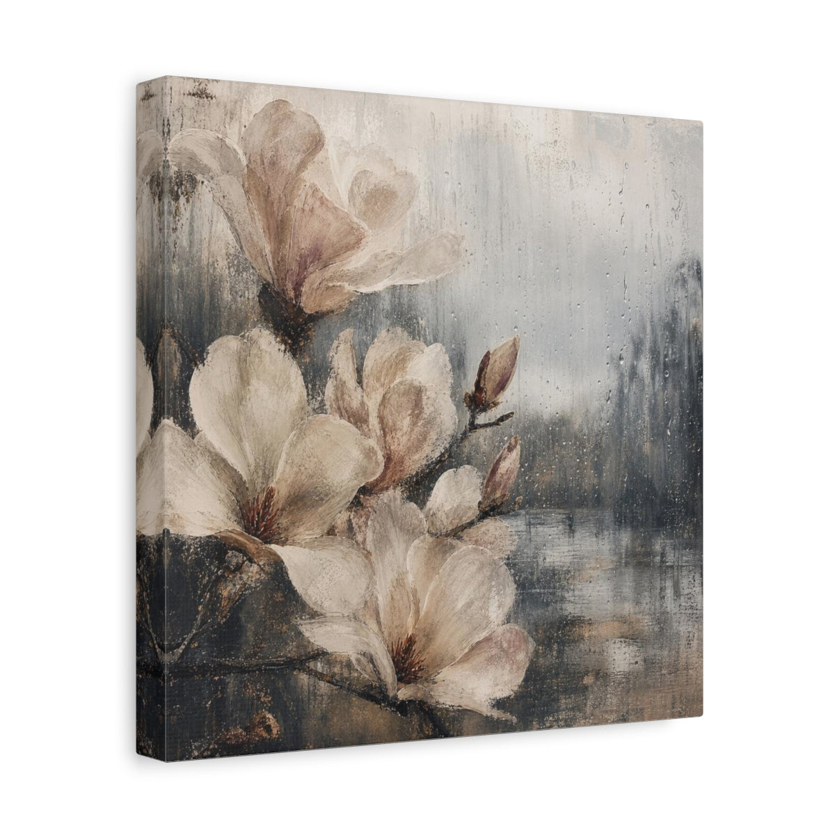 Side Mockup 8. Rain-Kissed Magnolia Blossoms shown as canvas print