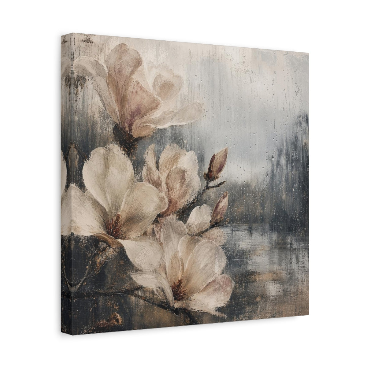 Side Mockup 7. Rain-Kissed Magnolia Blossoms shown as canvas print