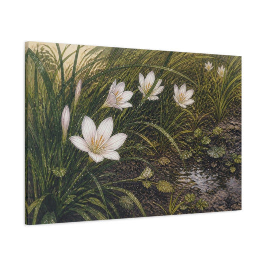Main Mockup. Rain Lilies In Grass shown as canvas print