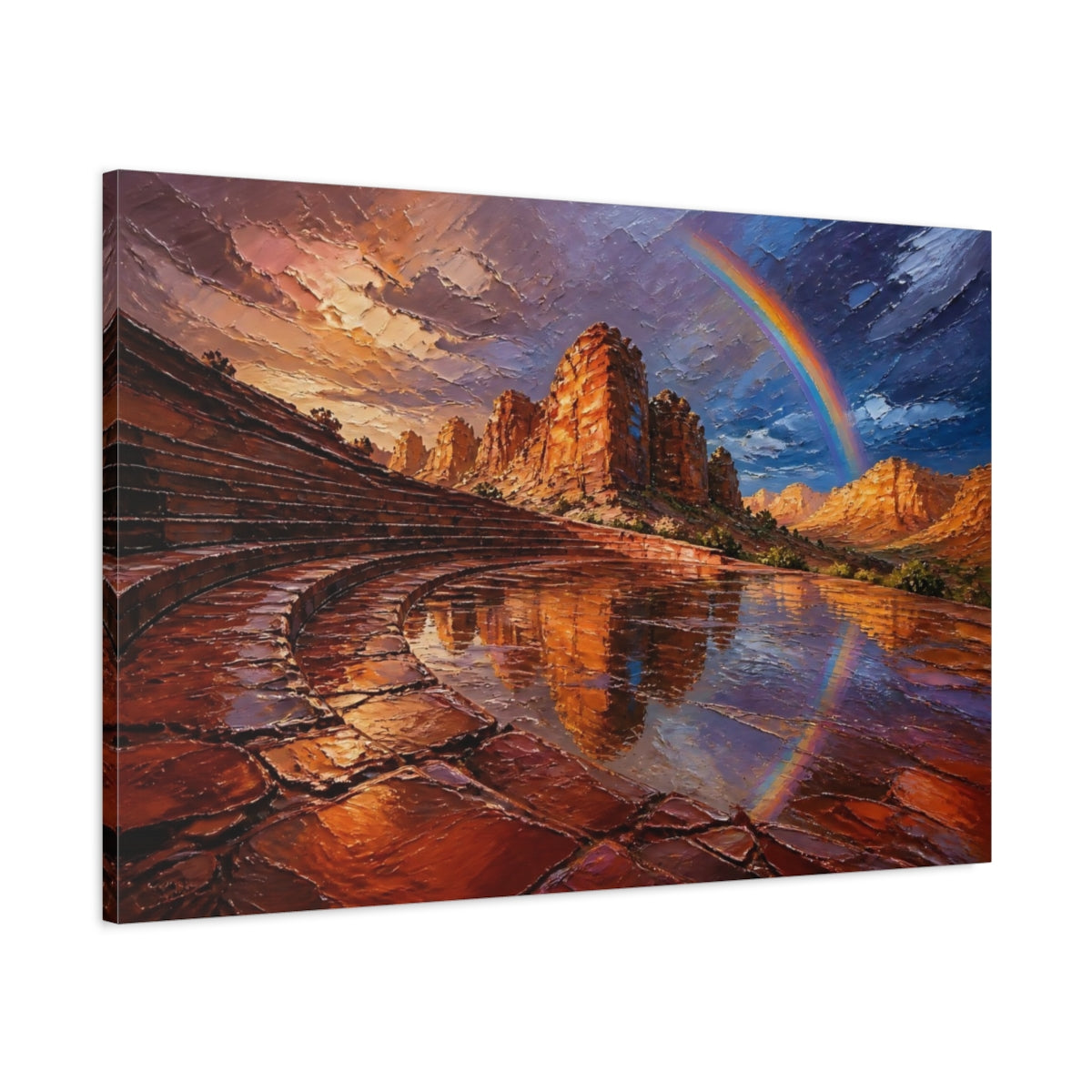 Main Mockup. Rainbow Over Red Cliffs shown as canvas print