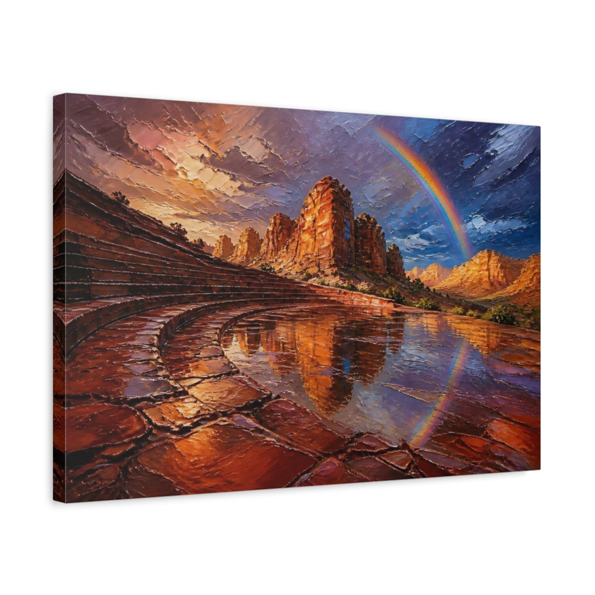 Side Mockup 3. Rainbow Over Red Cliffs shown as canvas print