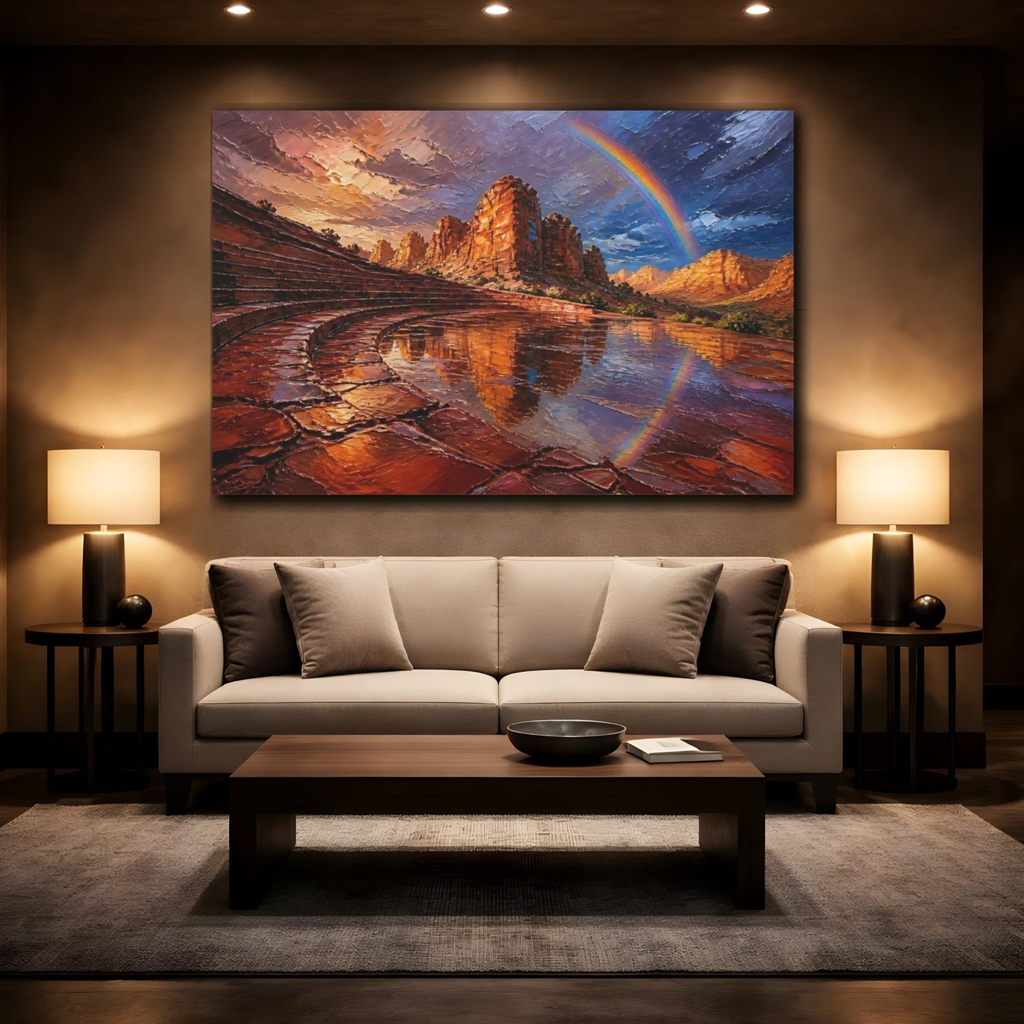 Mockup 2. Rainbow Over Red Cliffs shown as canvas print