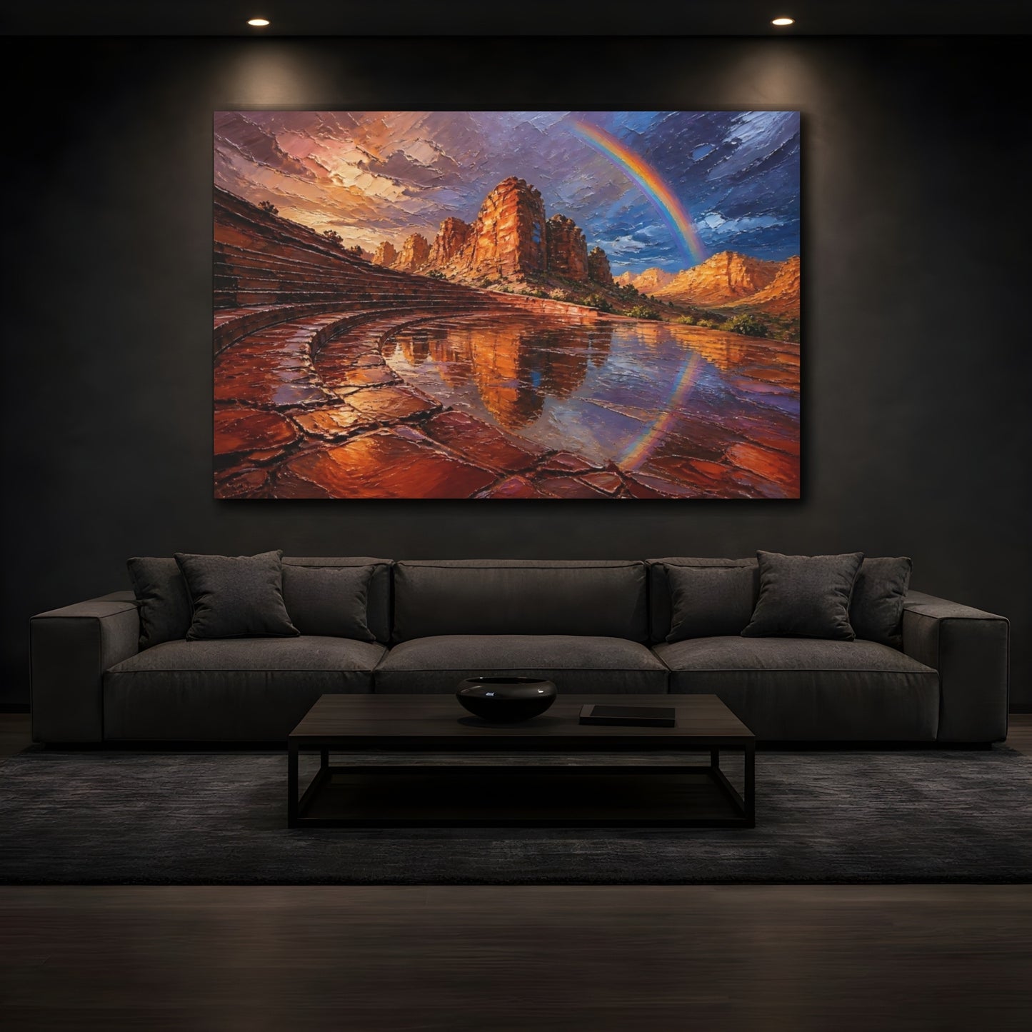 Mockup 3. Rainbow Over Red Cliffs shown as canvas print