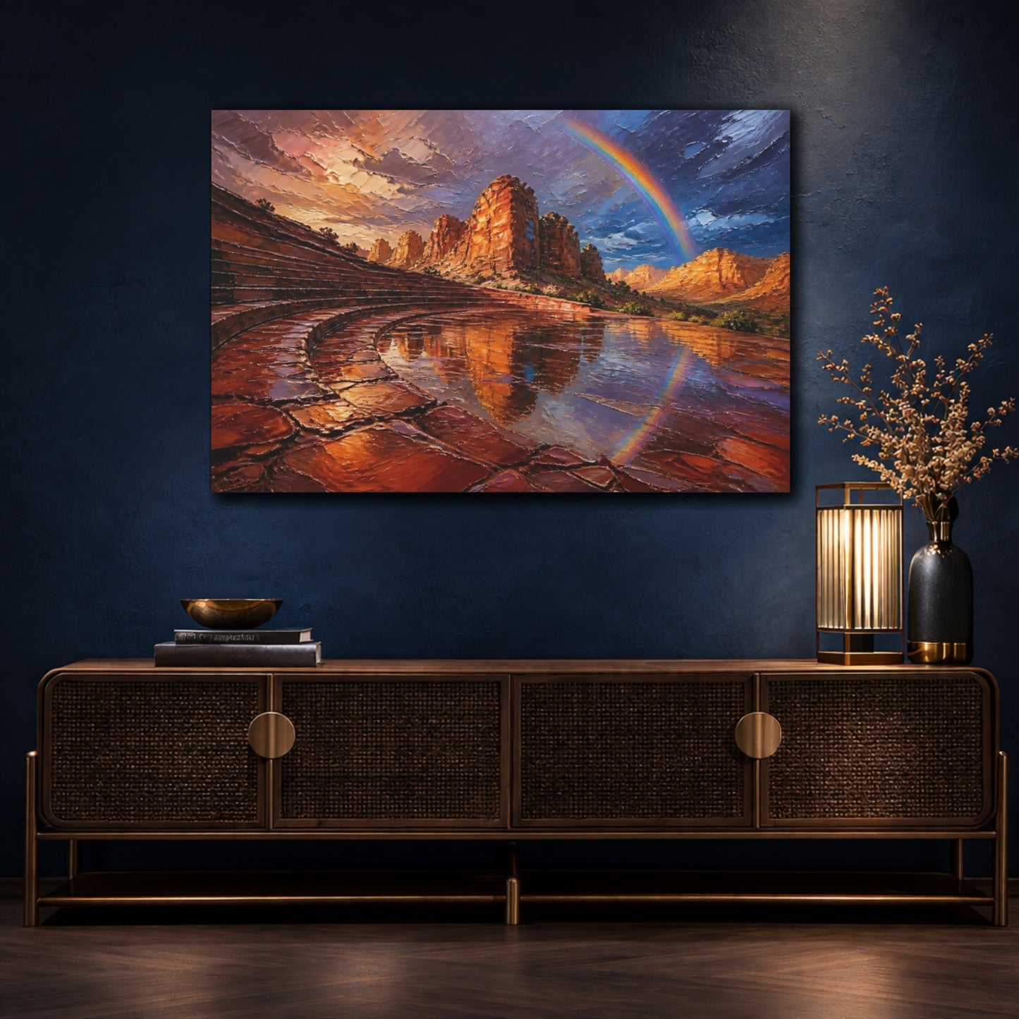 Mockup 4. Rainbow Over Red Cliffs shown as canvas print