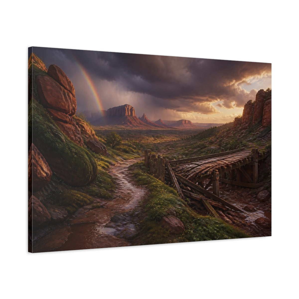 Main Mockup. Rainbow Over Red Rock Valley shown as canvas print