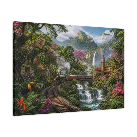 Rainforest Steam Train Canvas Print – Living Room, Above Couch, Vibrant Green - YesArtYes
