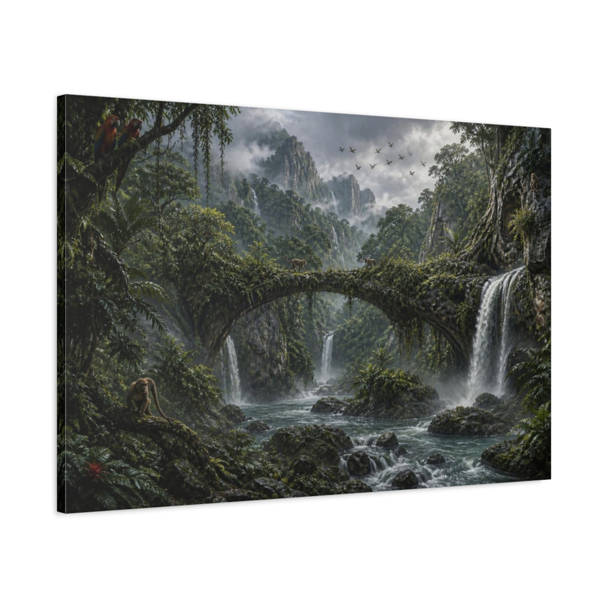 Main Mockup. Rainforest Waterfall Bridge shown as canvas print