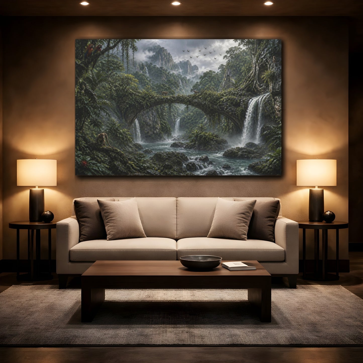 Mockup 2. Rainforest Waterfall Bridge shown as canvas print
