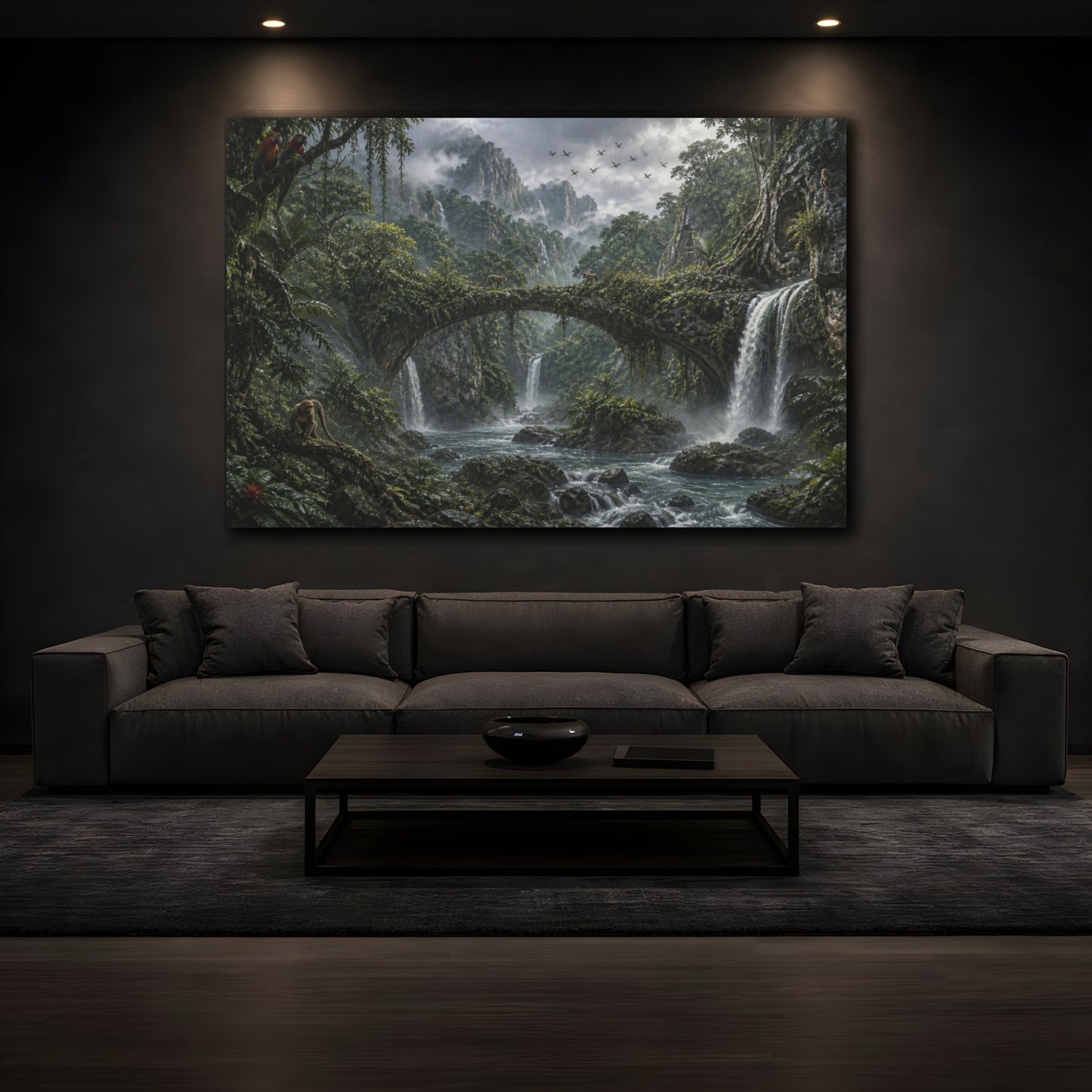Mockup 3. Rainforest Waterfall Bridge shown as canvas print