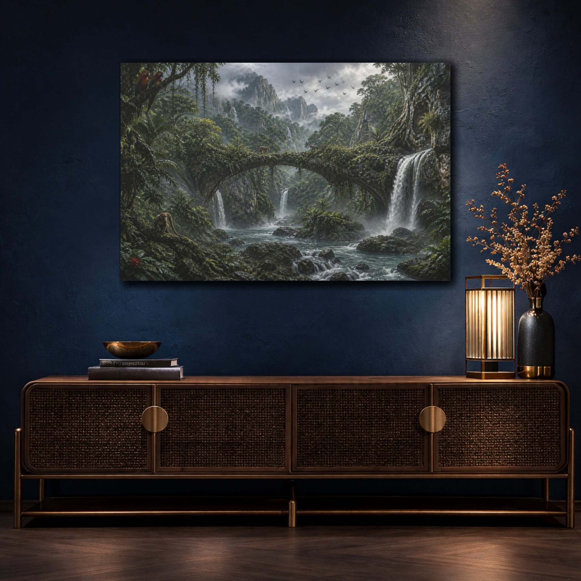 Mockup 4. Rainforest Waterfall Bridge shown as canvas print