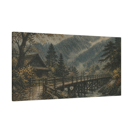 Main Mockup. Rainstorm Over Timber Bridge shown as canvas print