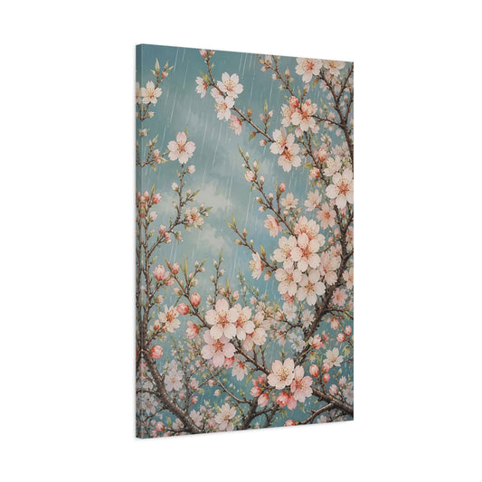 Main Mockup. Rainy Almond Blossoms shown as canvas print