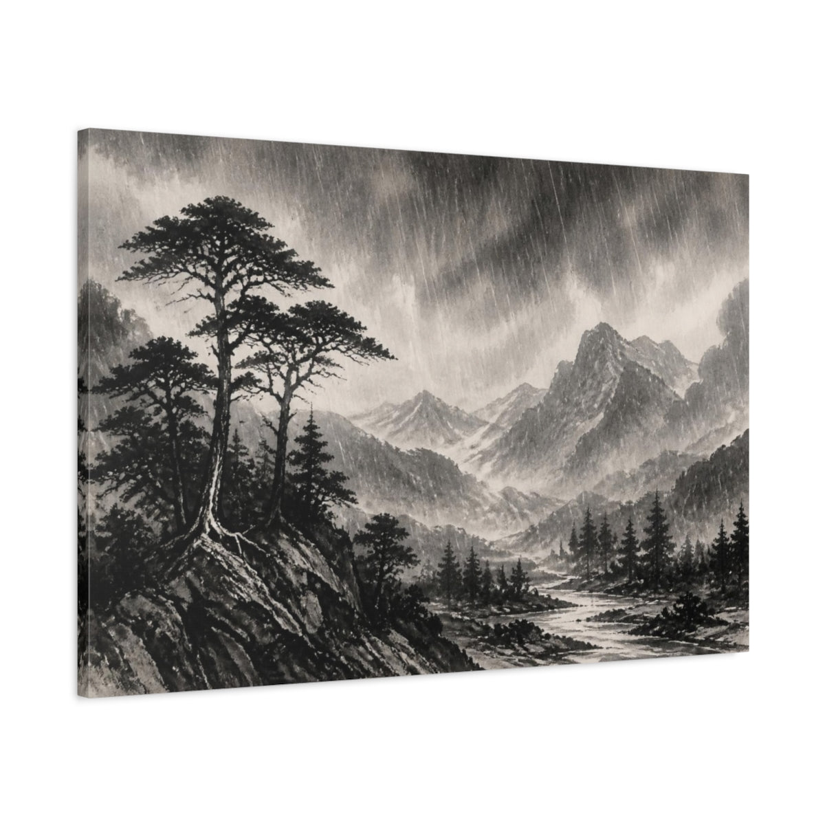 Main Mockup. Rainy Highland Landscape shown as canvas print
