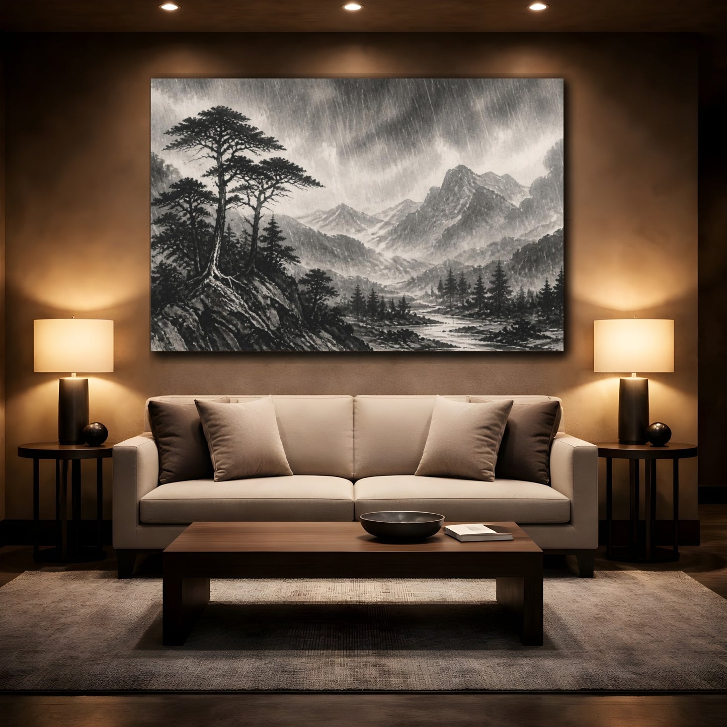 Mockup 2. Rainy Highland Landscape shown as canvas print