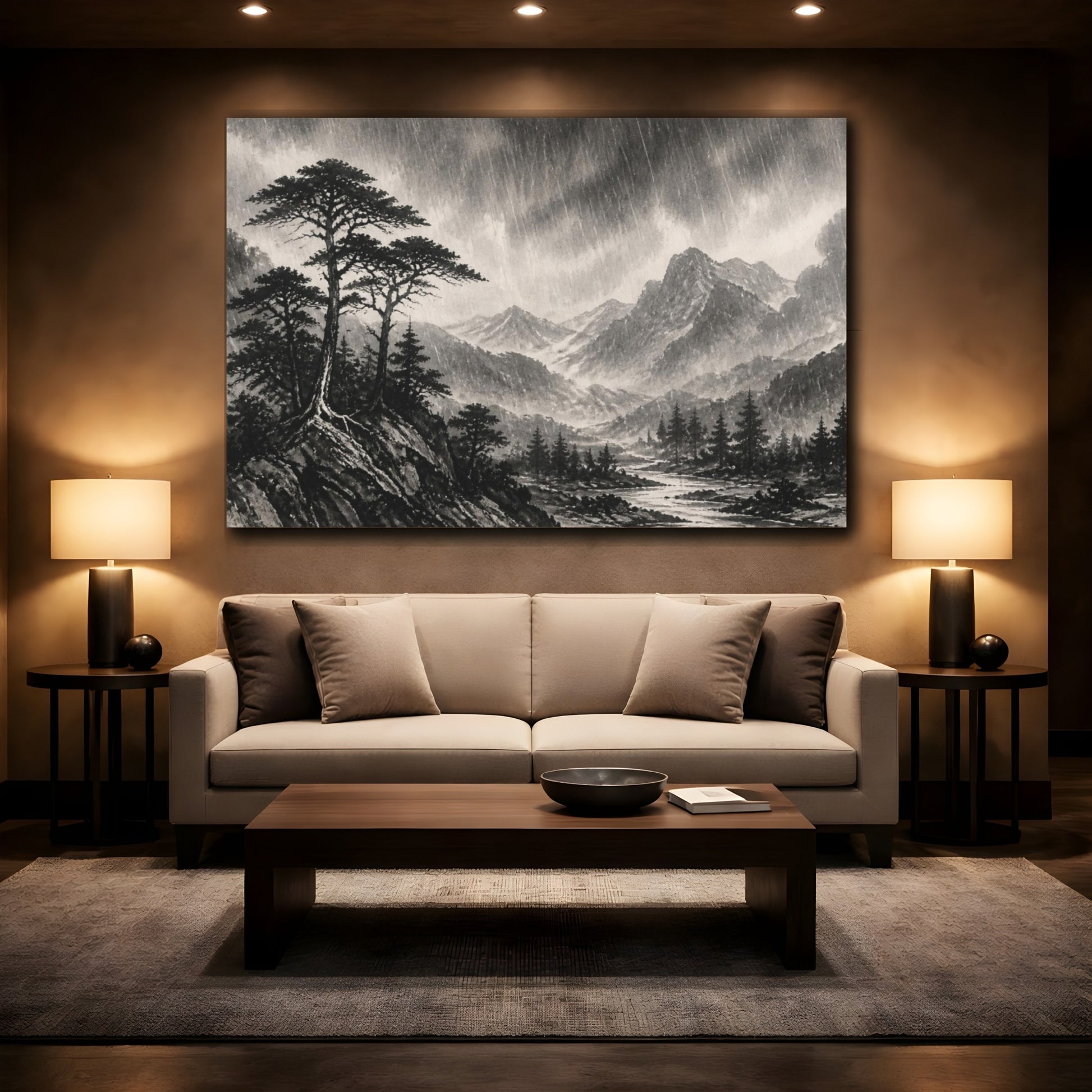 Mockup 2. Rainy Highland Landscape shown as canvas print