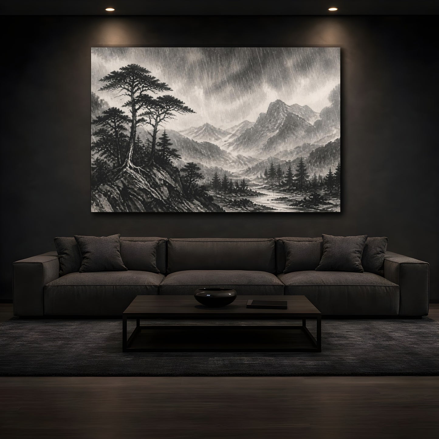 Mockup 3. Rainy Highland Landscape shown as canvas print