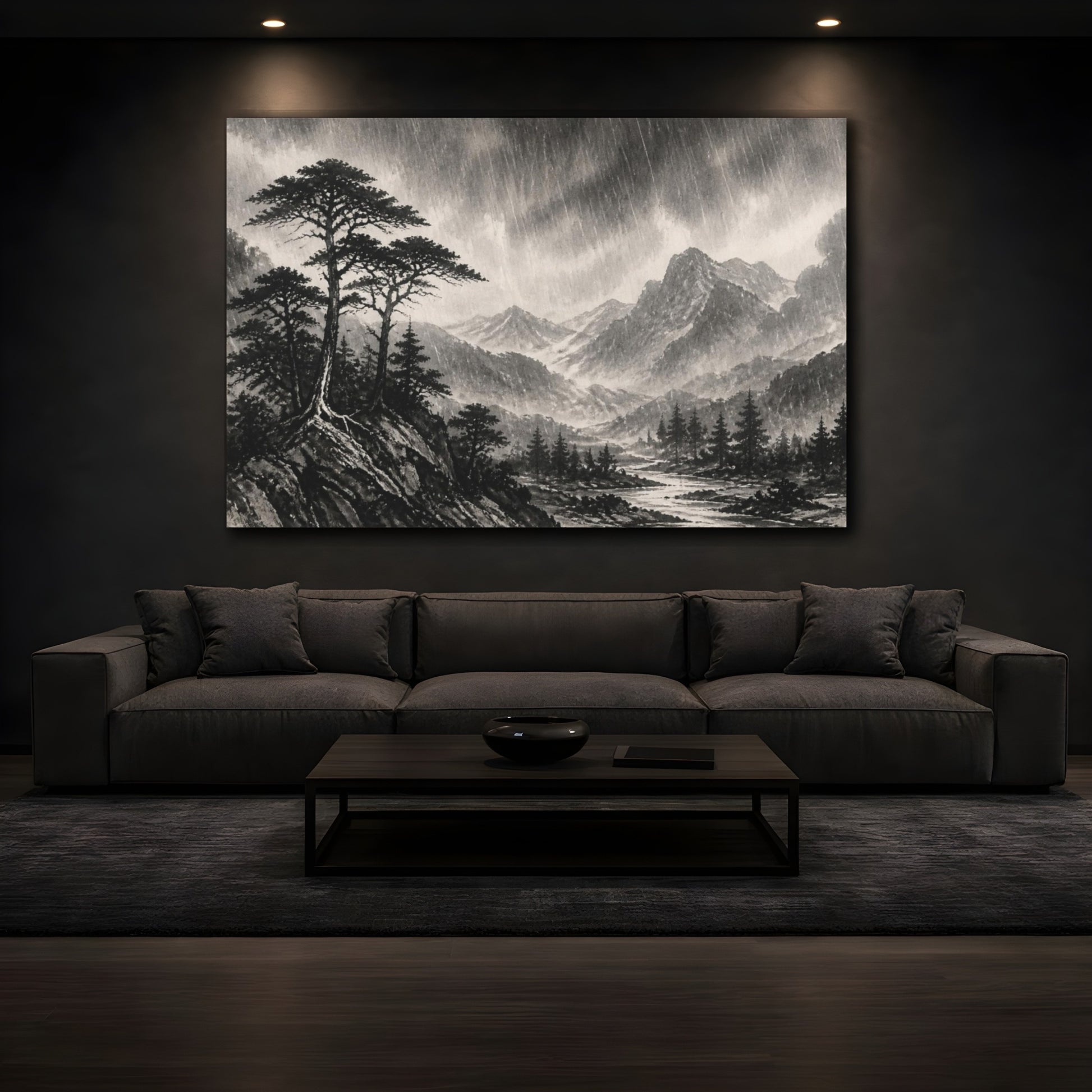 Mockup 3. Rainy Highland Landscape shown as canvas print