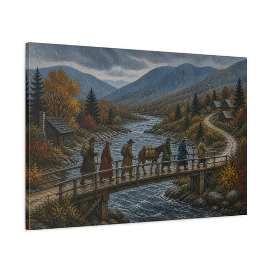 Main Mockup. Rainy Mountain Crossing shown as canvas print