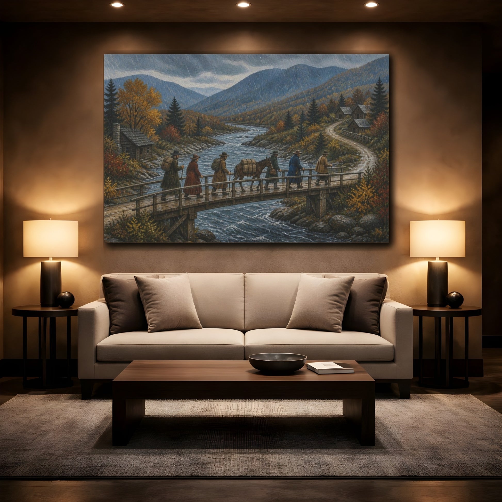 Mockup 2. Rainy Mountain Crossing shown as canvas print