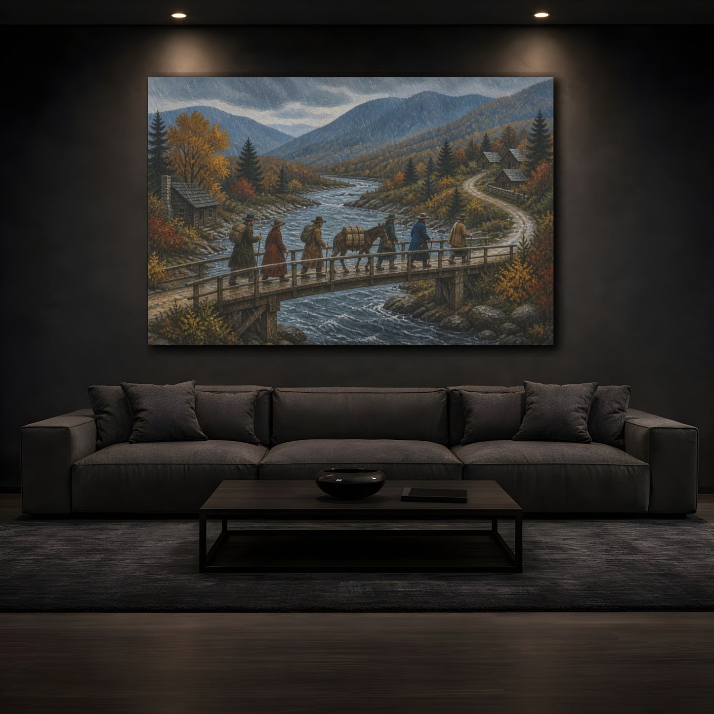 Mockup 3. Rainy Mountain Crossing shown as canvas print