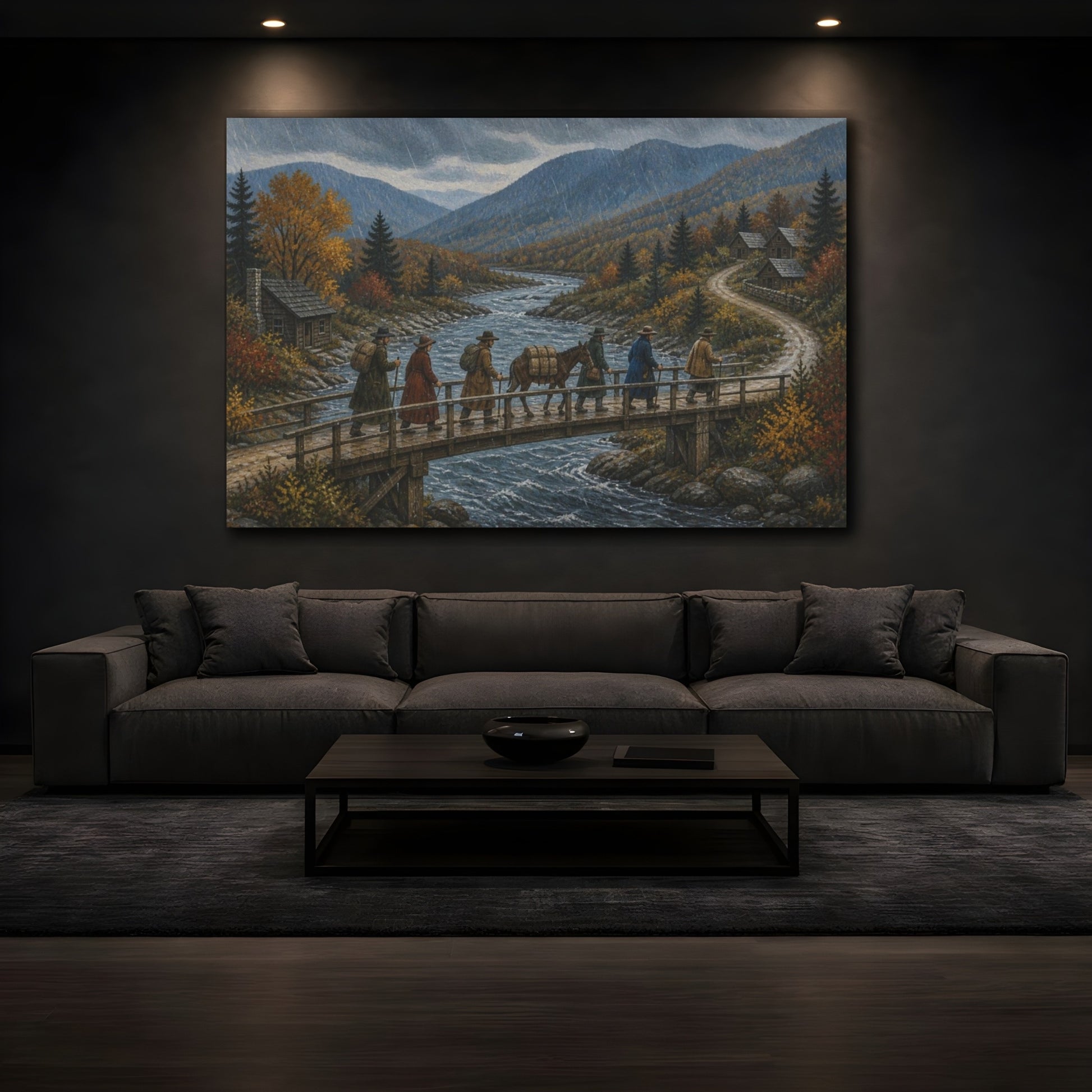 Mockup 3. Rainy Mountain Crossing shown as canvas print